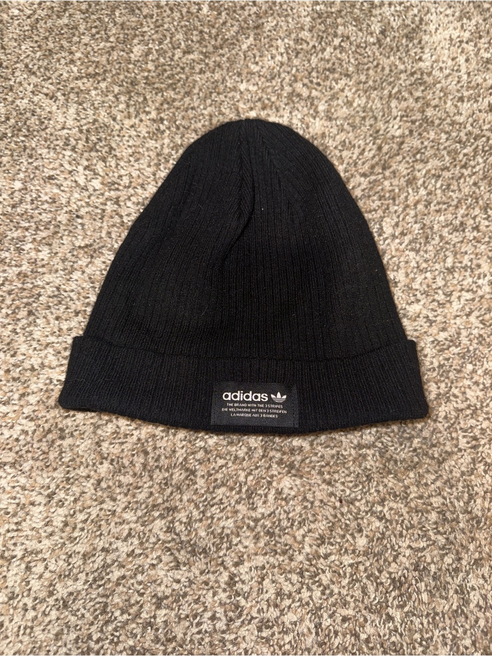 adidas Black Ribbed Cuffed Beanie with Logo Patch